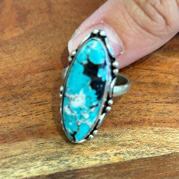 Vintage 925 Sterling Silver Large Spiderweb Morenci Turquoise Navajo Ring Size 7 - Picture 5 of 9
